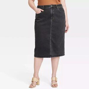 Universal Thread Women's High Rise Denim Midi Skirt Black Wash NWT